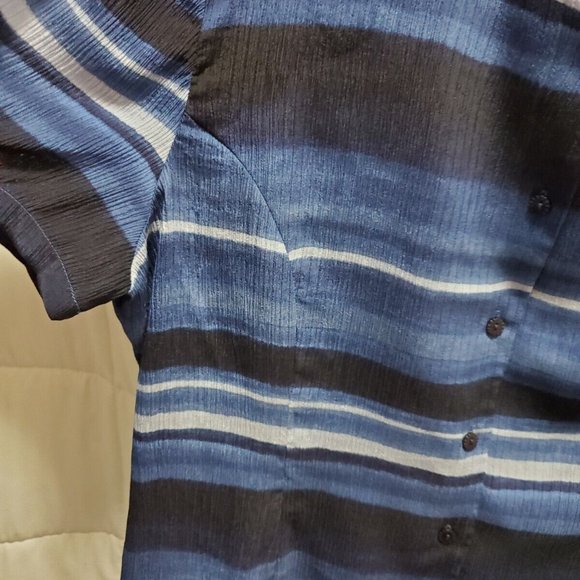 Jennifer Moore 100% Silk Shirt Woman Size 16 Petite  Blue stripes button boho - Picture 10 of 12
